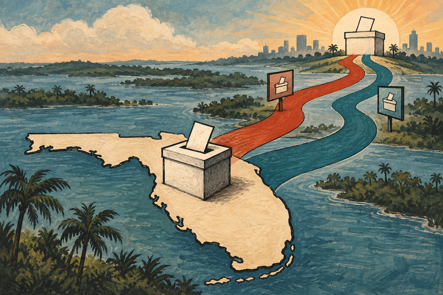 Illustration of a Florida primary ballot leading to a later election stage.