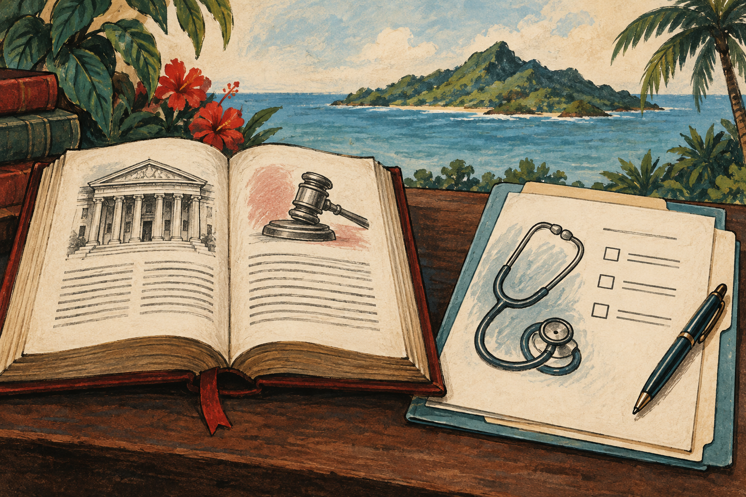 Illustration of criminal-law and medical documents kept distinct.