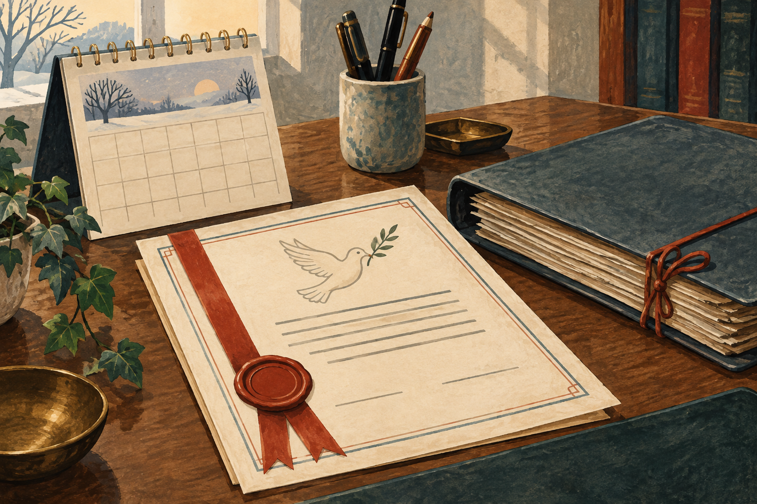 Illustration of a clemency record beside a closed court file.