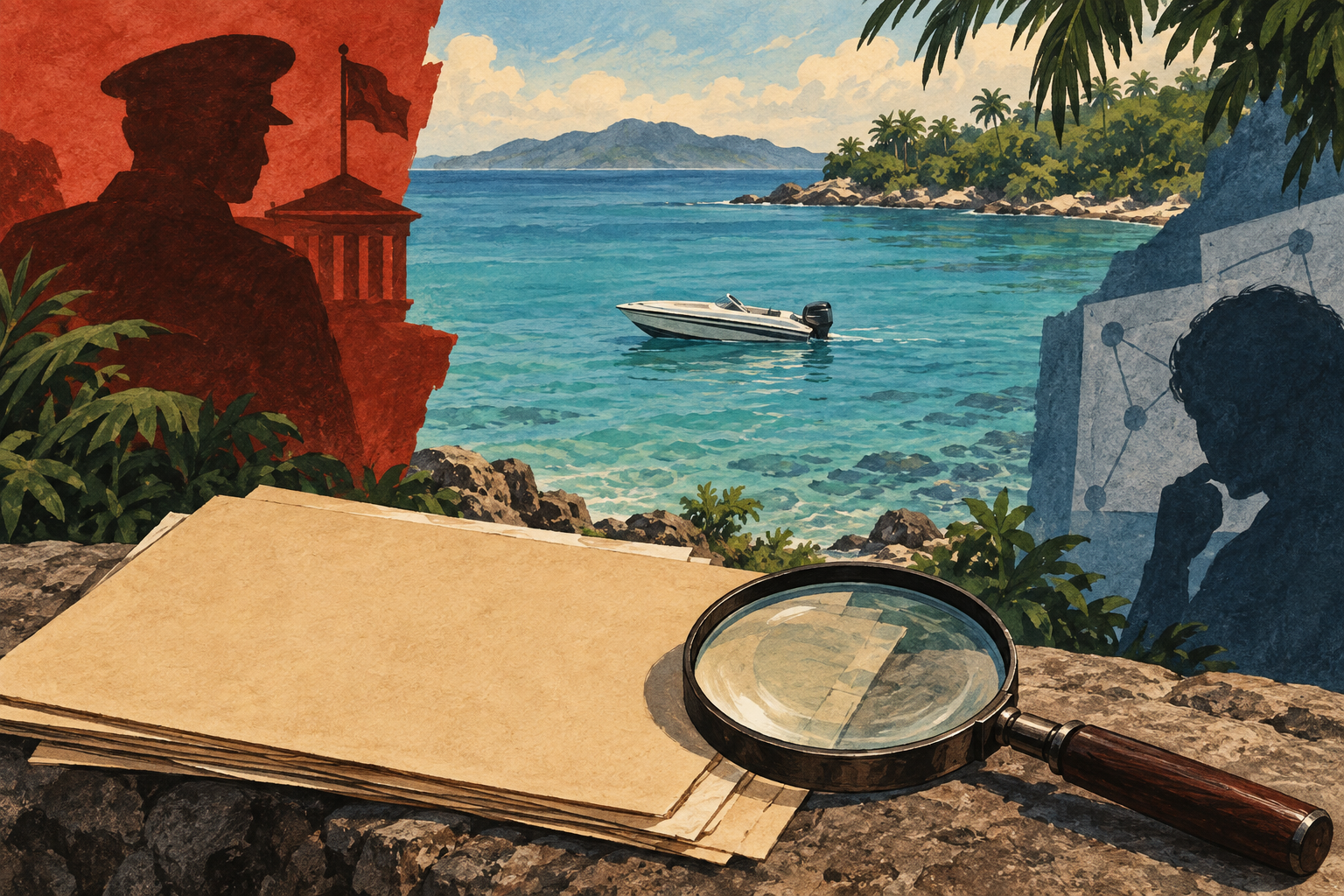 Illustration of a coastal boat and records awaiting verification.