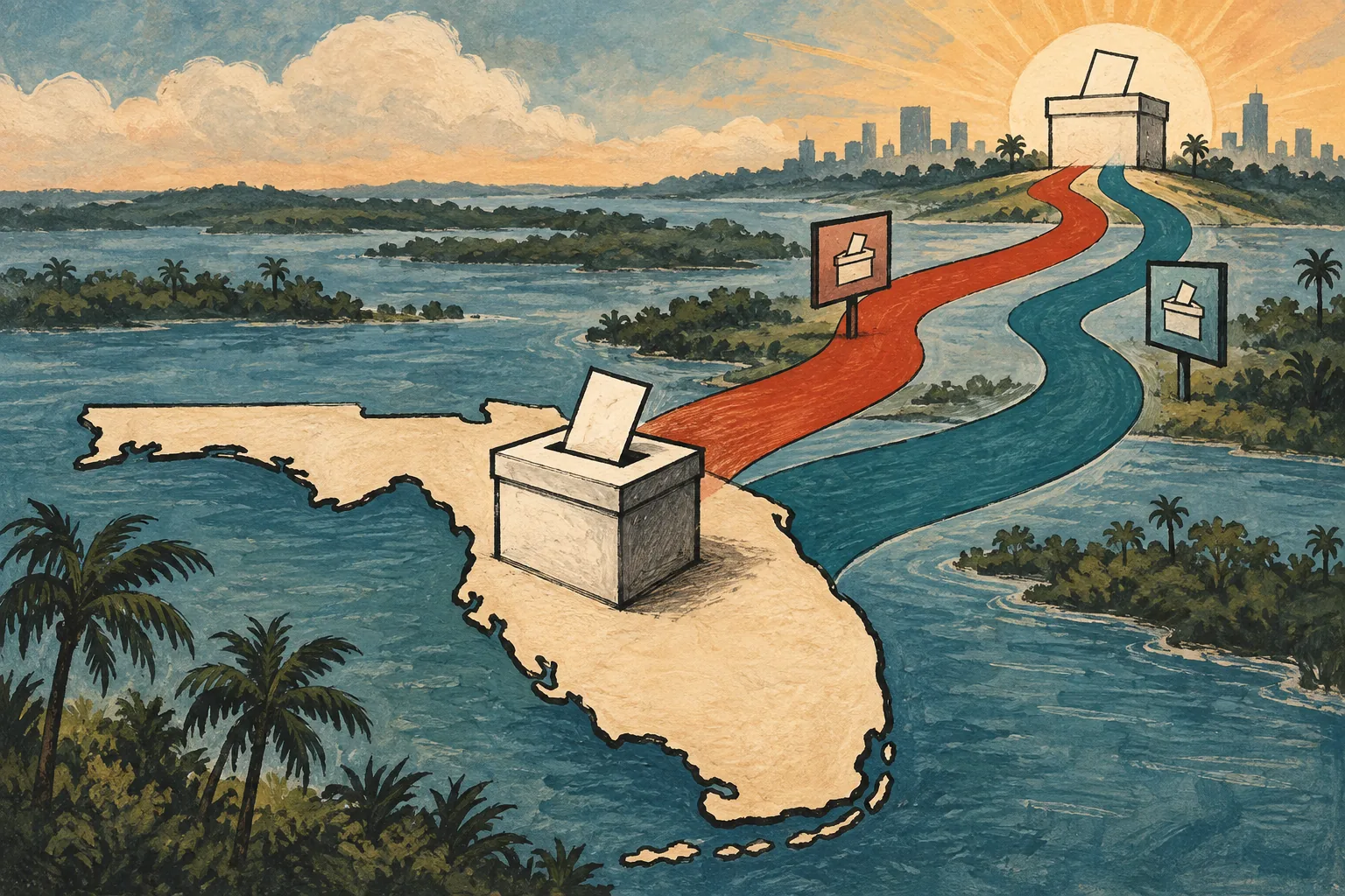 Illustration of a Florida primary ballot leading to a later election stage.